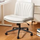 Marsail Armless-Office Desk Chair with Wheels: PU Leather Cross Legged Wide Chai
