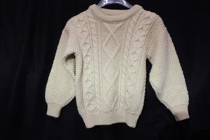 COUNTRY COLLECTION Ivory 100% Pure Wool Children's Crew Sweater, L Ireland-B103 - Picture 1 of 1