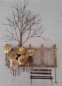 Curtis Jere signed  Rainy Day at the Bus Stop brutalist trees Wall Sculpture 