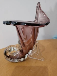 Vintage Retro Murano Amethyst Purple Cornucopia Art Glass Vase Made in Italy - Picture 1 of 13