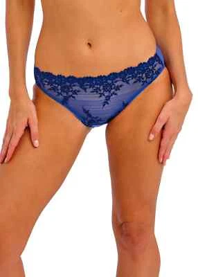 WACOAL 64391 BEAUCOUP BELLWEATHER BLUE EMBRACE LACE SEMI SHEER BIKINI PANTIES L - Image 1 of 4