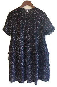 Topshop Black/Pink Flowers Ruffled Lace Inset Slip Lined Dress Sz 6 - Picture 1 of 6