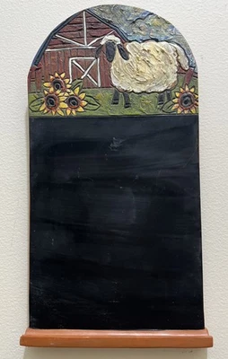 CHALK BOARD Hanging Vintage ~10x5" Brown Frame Farmhouse Sheep Barn Sunflowers - Image 1 of 4