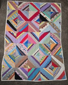 Antique Beautiful Crazy Strip Handmade Patchwork 84"x60" - Picture 1 of 15