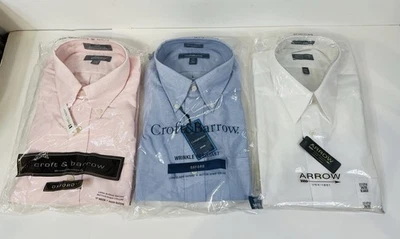 Lote de 3 Camisas de Vestir Croft & Barrow & Arrow 17 34-35 Rosa Claro Azul Blanco Nuevas con Etiquetas Foto 1 de 4