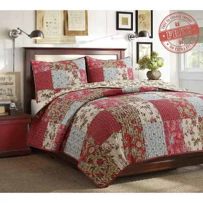 Acogedor Juego de Ropa de Cama Edredón Edredón Reversible Floral Retazos Rosemond 3 Piezas - Queen Foto 1 de 4