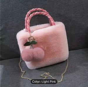Faux Fur Handbag Small Bag Furry Fluffy Pom Pom Chain Strap Crossbody Sweet - Picture 1 of 1