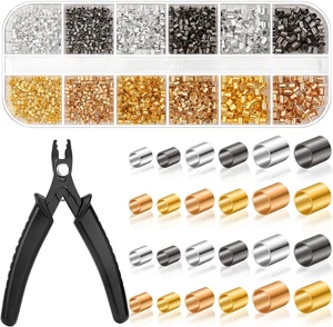 Cuentas de prensado para fabricación de joyas, 2200 piezas tubos de prensado con alicates de prensado - Imagen 1 de 12