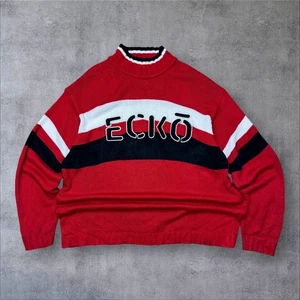 Vintage Ecko Unlimited Strick Pullover rot schwarz weiß Streifen Logo Spruch XXL Y2K - Bild 1 von 16