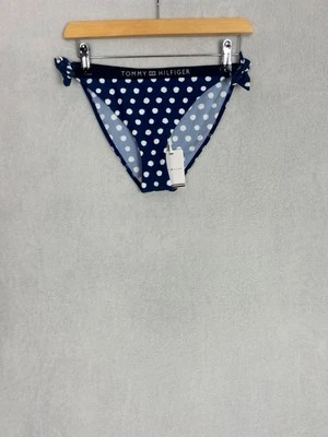 Tommy Hilfiger, Women's Navy + White Polka Dot Bikini Bottoms, Size L - New - Image 1 of 4