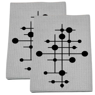 Decorative Kitchen Towel Mid Century Modern 16x24 Gray Geometric Circles Set 2pc - Image 1 of 4