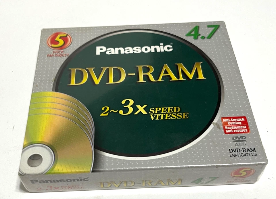 Paquete de 5 DVD-RAM PANASONIC 4,7 GB 120 min DVD grabable en blanco estuche delgado SELLADO Foto 1 de 2