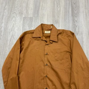 Vintage Manhattan Button Shirt Men's Medium Brown Long Sleeve 70s 80s Preppy - Picture 1 of 10