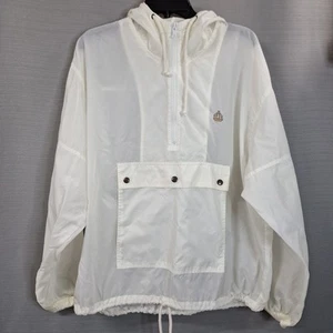 Vintage IZOD Mens L Nylon 1/4 Zip Pullover Hooded Rain Windbreaker Off White - Picture 1 of 9