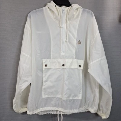 Vintage IZOD Mens L Nylon 1/4 Zip Pullover Hooded Rain Windbreaker Off White - Image 1 of 4