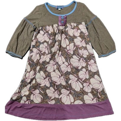 Truly Me 女孩上衣花卉印花衬衫连衣裙 10 码束腰波西米亚 Cottagecore 二手状况完好 — 第 1/4 张图片