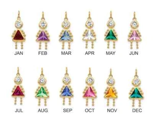 Ciondolo Charm Bambini VERO ORO 10K Pietra Nascita Bambina Gennaio a Dicembre .7"x .4" - Foto 1 di 27