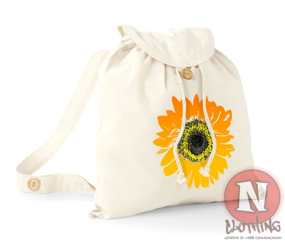Sonnenblumen Rucksack Natur Blumen Urlaub Schule College Bio Baumwolle Tag Bag - Bild 1 von 1