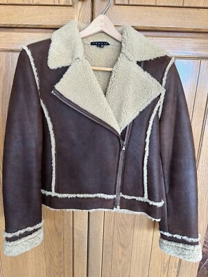 Chaqueta Moto Mujer THEORY Chocolate Oscuro Cuero Suave y Piel de Oveja Talla Grande Foto 1 de 4