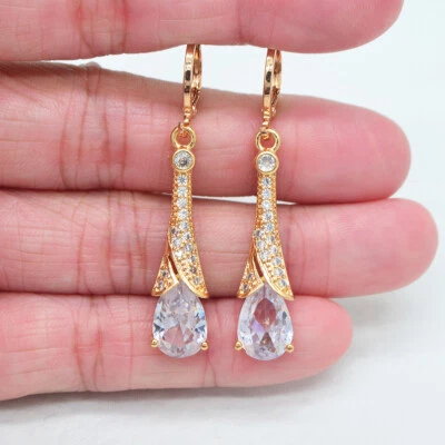 Pendientes colgantes lágrima topacio místico azul de moda rellenos de oro amarillo de 18 quilates para mujer Foto 1 de 4