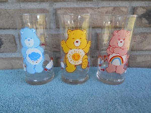 LOT OF 3 VINTAGE 1983 PIZZA HUT CARE BEARS LIMITED EDITION DRINKING GLASSES. - Picture 1 of 20