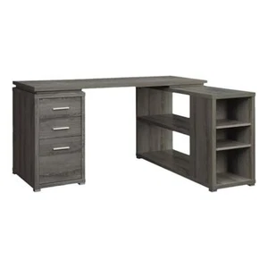 Pemberly Row Contemporary Wood L Shape Writing Desk in Weathered Gray/Silver - Picture 1 of 11