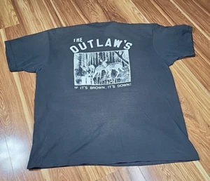 Thrashed Vtg 90s Fruit of the Loom Deer Camp Single Pocket Shirt Black XL Hunt - Picture 1 of 9