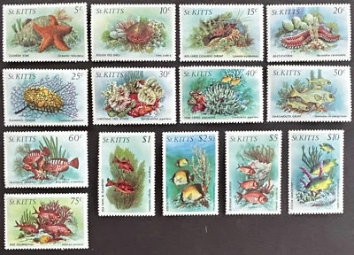 Juego de 14 St. Kitts 1984 MNH OG Scott #139-152 vida marina Foto 1 de 2