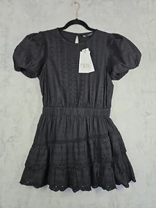 ZARA Dress Swiss Dot Embroidered Lace Layered Black Above The Knee Size M NWT  - Picture 1 of 17