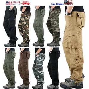 Pantaloni cargo uomo 8 tasche cotone pantaloni da lavoro combattimento tattico outdoor pant US - Foto 1 di 24