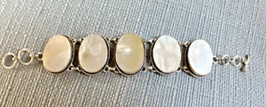 Sterling Silver .925 ~ 22mm x 32mm Wide Oval Mother of Pearl 8" Bracelet 42.6g - Picture 1 of 7