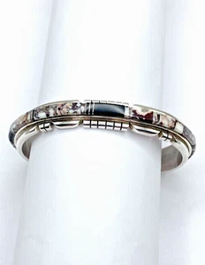 Wild Horse Turquoise Inlay Bracelet Sterling Silver Onyx Navajo Native American - Picture 1 of 15