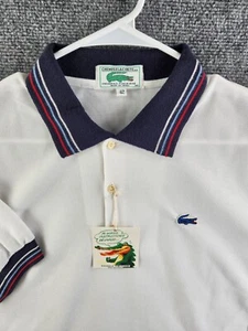 VTG NWT Lacoste 42 White Short Sleeve Polo Blue Contrast Collar Cotton Blend Men - Picture 1 of 18
