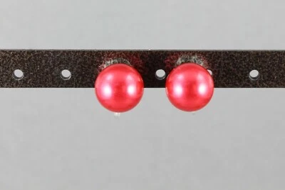 Red faux pearl Clip On earrings big bead pendant clips earrings lightweight - Image 1 of 4