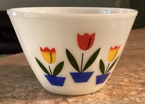 Fire King TULPEN 8" Spritzwassergeschützte Rührschüssel 3 Quart Ofengeschirr Tulpe Vintage - Bild 1 von 11