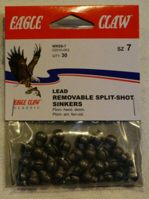 Sinkers Split Shot, tamaño 7, extraíbles/reutilizables, 1 paquete (30 por paquete) WRSS-7 Foto 1 de 3