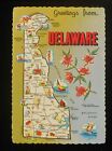1981 State Map of Delaware Landmarks Icons Peach Blossom State Flower DE PC
