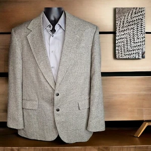 Haggar Jacket Blazer Mens 42R Beige Geometric Ventless USA - Picture 1 of 12
