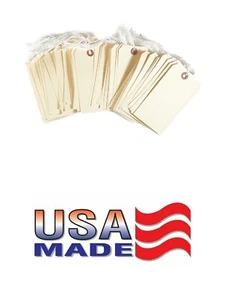 100 Manila 5 1/4" x 2 5/8" Size 6 Inventory Merchandise Price Tags with String - Picture 1 of 6