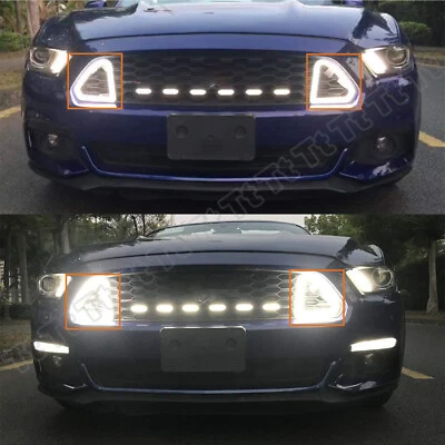 White LED DRL Front Grille Hood Daytime Running Light For 2015-2017 Ford Mustang - Image 1 of 4
