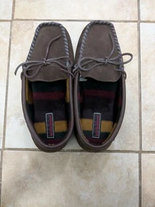 Woolrich Brown Slippers Moccasin Flannel Lining Men's Size Small - Picture 1 of 4