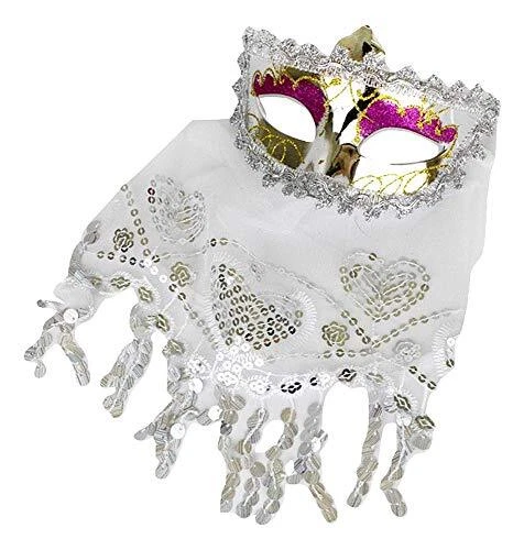 Maschera veneziana sexy argento maschera carnevale venezia velo pizzo K.5407 - Immagine 1 di 2