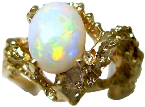 14k-y Gold Oval Australischer Opal Ring - Bild 1 von 7