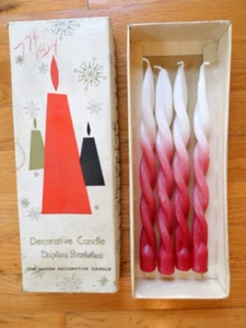 4 NOS VINTAGE 10" TWIST CANDLES OMBRE WHITE TO RED, HOLIDAY CHRISTMAS - Picture 1 of 3