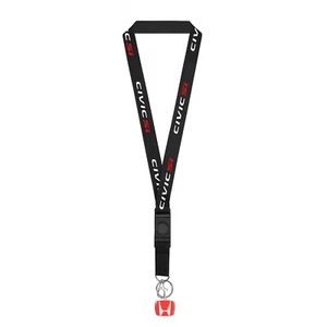 Honda Civic Si Black Nylon Lanyard with Red H Logo Charm, Key Chain Key-ring - Picture 1 of 6