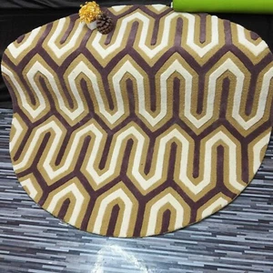 Round Shaped Yellow White Hand Tufted Rug Kids Room Play Area Carpets Kids Rugs - Picture 1 of 6