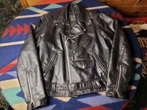 Giacca Moto Vintage Sears The Leather Shop Taglia 40 Nera Trapuntata Foderata Punk - Foto 1 di 8