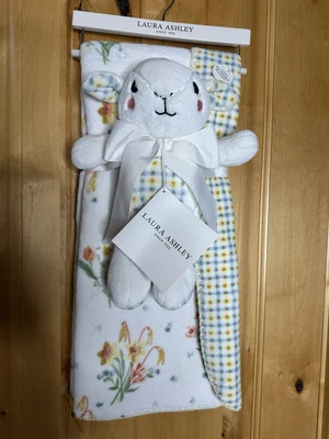 Laura Ashley Baby Blanket Set Lamb Plush Toy Gingham Plaid Soft New - Image 1 of 4
