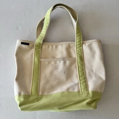 Bolso de Mano Lands End de Lona para Barco 5 Bolsillos Bolso Mediano Marfil Verde Claro Cremallera Superior Foto 1 de 4