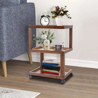 3-Tier Dark Brown Wood Nightstand End Table for Small Spaces with Open Storage - Image 1 of 4